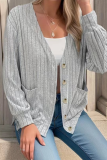 Casual Solid Pocket Buttons V Neck Outerwear