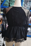 Elegant Solid Lace With Bow V Neck Tops