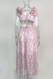 Sexy Floral Hollowed Out Flounce V Neck Sleeveless Dress Dresses