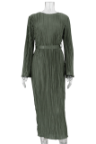 Elegant Solid Pocket Fold O Neck A Line Dresses