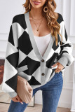 Street Geometric Contrast Weave Cardigan Collar Outerwear