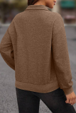 Solid Zipper Turndown Collar Tops