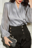 Celebrities Elegant Solid Mesh V Neck Tops