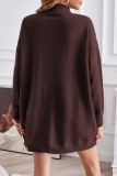 Casual Simplicity Solid Slit Turtleneck Tops