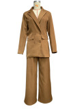 Casual British Style Solid Pocket Turn-back Collar Long Sleeve Two Pieces
