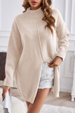 Casual Simplicity Solid Slit Turtleneck Tops