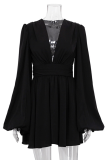 Sexy Solid Fold V Neck A Line Dresses
