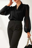 Celebrities Elegant Solid Mesh V Neck Tops