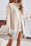 Casual Simplicity Solid Slit Turtleneck Tops