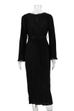 Elegant Solid Pocket Fold O Neck A Line Dresses