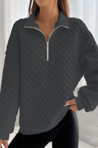 Casual Solid Zipper Turndown Collar Tops