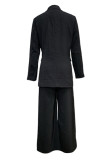 Casual British Style Solid Pocket Turn-back Collar Long Sleeve Two Pieces