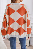 Street Geometric Contrast Weave Cardigan Collar Outerwear