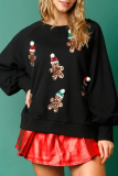 Casual Sweet Santa Claus Sequins Patch O Neck Tops