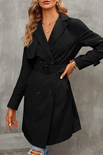 British Style Elegant Solid Buttons Turndown Collar Outerwear