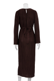 Elegant Solid Pocket Fold O Neck A Line Dresses