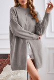 Casual Simplicity Solid Slit Turtleneck Tops
