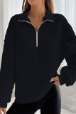 Casual Solid Zipper Turndown Collar Tops