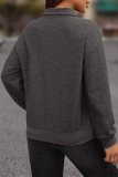 Solid Zipper Turndown Collar Tops