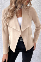 Casual Solid Zipper Turndown Collar Outerwear