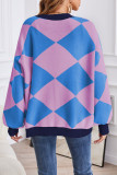 Street Geometric Contrast Weave Cardigan Collar Outerwear