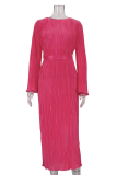 Elegant Solid Pocket Fold O Neck A Line Dresses