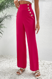 Elegant Solid Buttons Loose High Waist Straight Solid Color Bottoms
