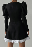 Celebrities Elegant Solid Flounce Square Collar Princess Dresses