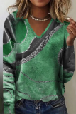 Casual Print V Neck Tops
