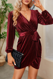 Sexy Solid Frenulum V Neck A Line Dresses