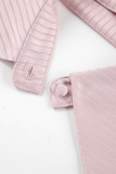 British Style Elegant Striped Buttons Turndown Collar Tops