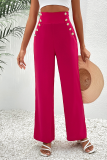 Elegant Solid Buttons Loose High Waist Straight Solid Color Bottoms