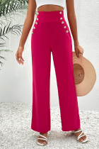 Elegant Solid Buttons Loose High Waist Straight Solid Color Bottoms