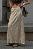 Sexy Solid Sequins Sequined Loose High Waist Straight Solid Color Bottoms