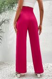 Elegant Solid Buttons Loose High Waist Straight Solid Color Bottoms