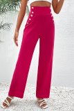 Elegant Solid Buttons Loose High Waist Straight Solid Color Bottoms