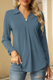 Casual Simplicity Solid Turndown Collar Tops