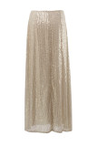 Sexy Solid Sequins Sequined Loose High Waist Straight Solid Color Bottoms