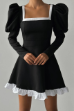 Celebrities Elegant Solid Flounce Square Collar Princess Dresses