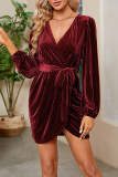 Sexy Solid Frenulum V Neck A Line Dresses