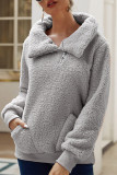 Casual Simplicity Solid Pocket Zipper Turndown Collar Tops