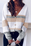 Casual Color Block Contrast V Neck Outerwear