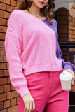 Sweet Color Block Contrast V Neck Tops