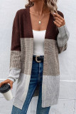 Casual Color Block Contrast Cardigan Collar Outerwear