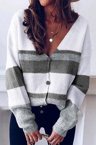 Casual Color Block Contrast V Neck Outerwear