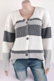 Casual Color Block Contrast V Neck Outerwear