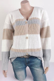 Casual Color Block Contrast V Neck Outerwear