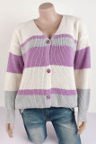 Casual Color Block Contrast V Neck Outerwear