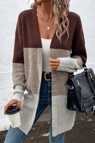 Casual Color Block Contrast Cardigan Collar Outerwear