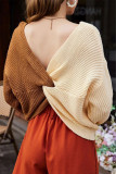 Sweet Color Block Contrast V Neck Tops